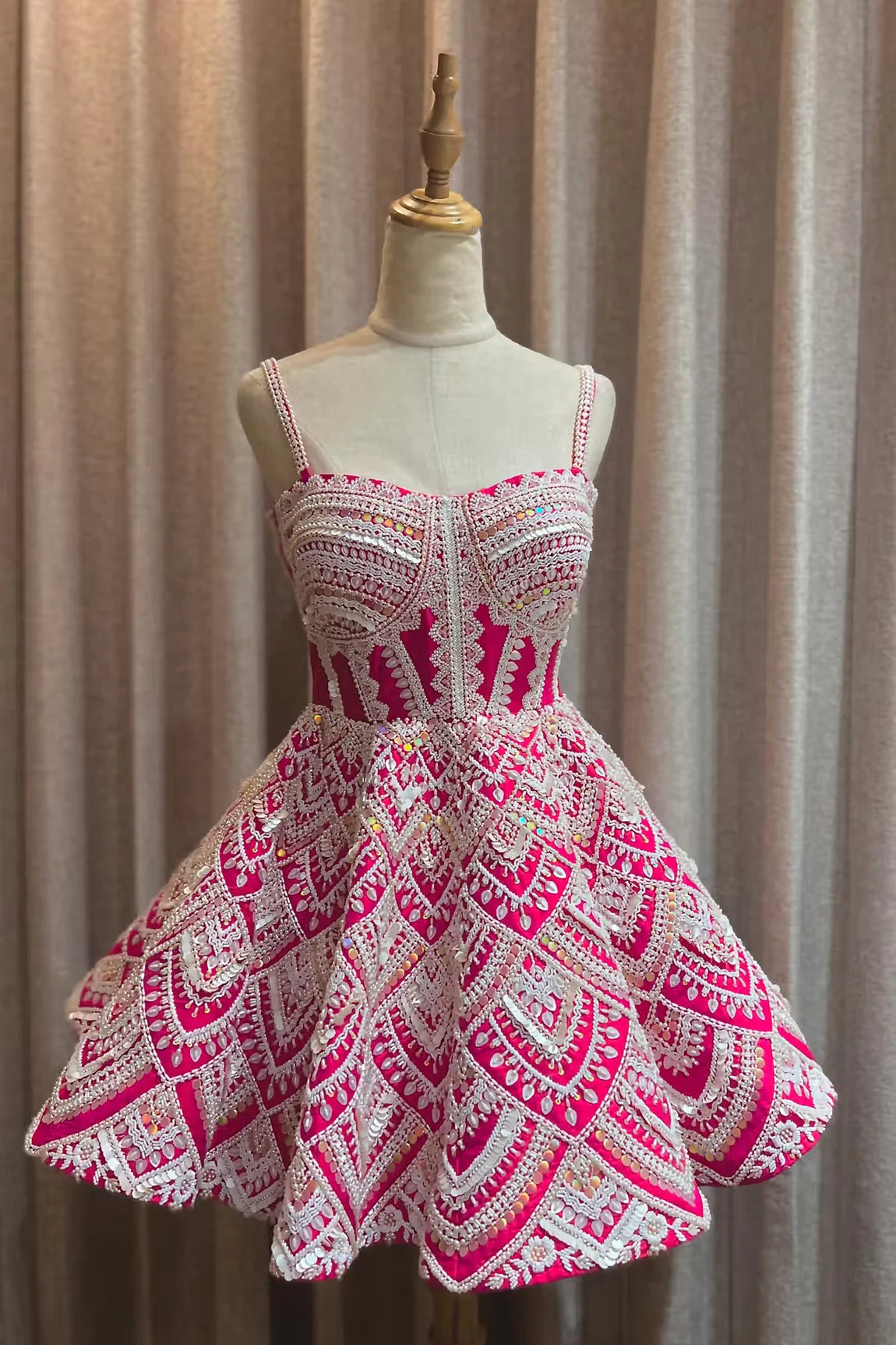 Pink Raw Silk Ariel Embroidered Dress