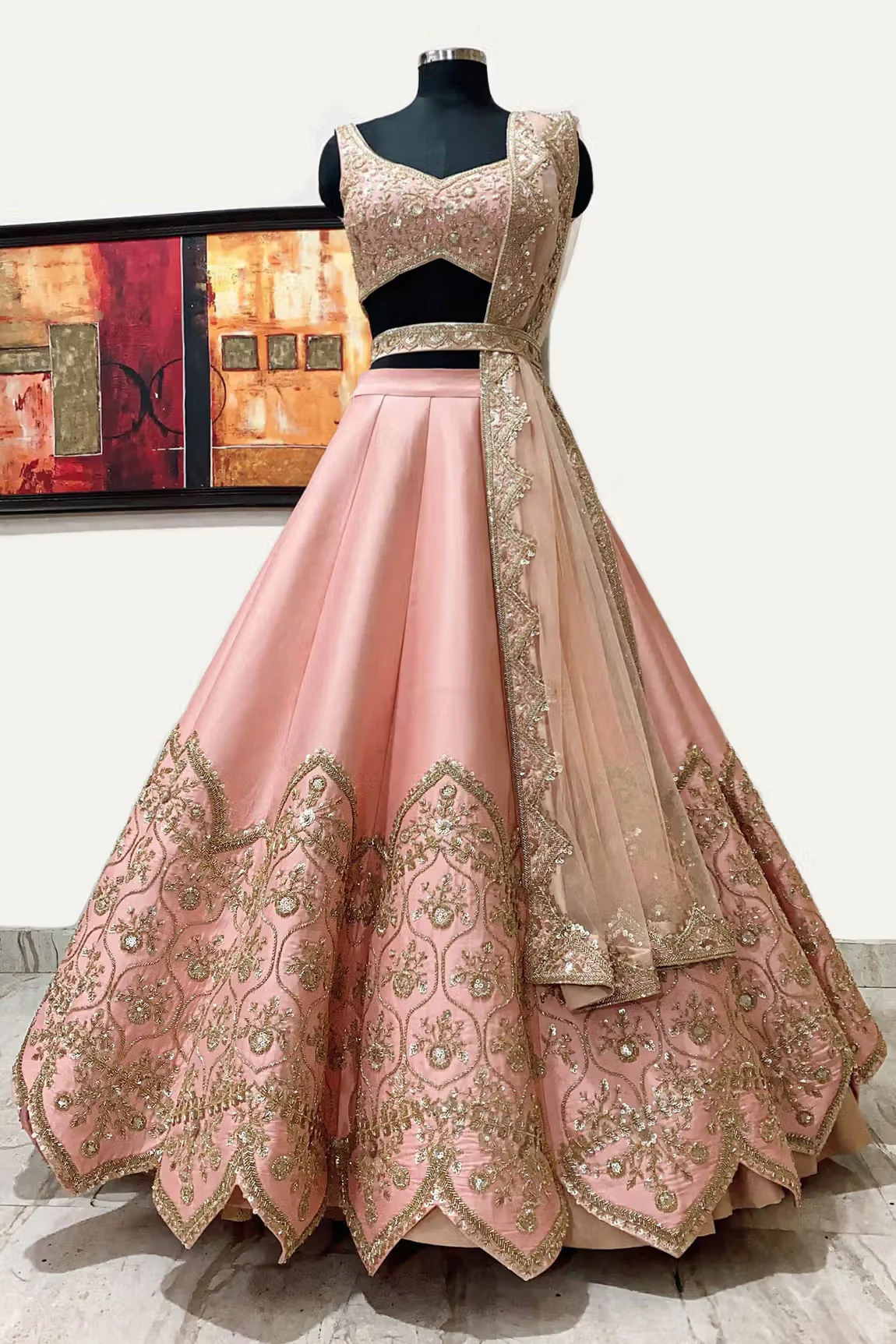 Pink Raw Silk Floral Embroidered Lehenga Set - Image 2