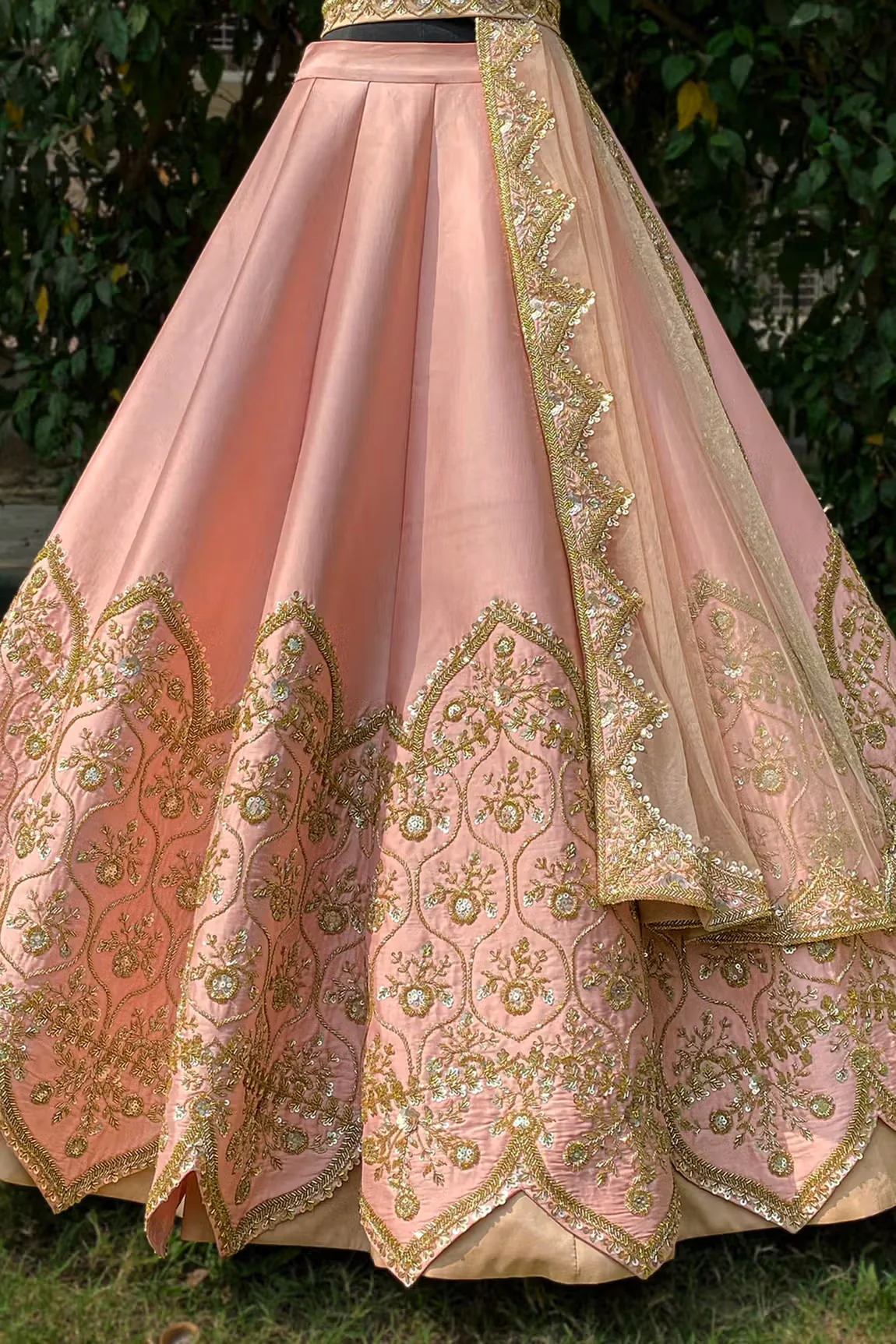 Pink Raw Silk Floral Embroidered Lehenga Set - Image 4