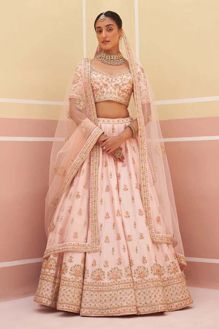 Pink Raw Silk Lehnga Set