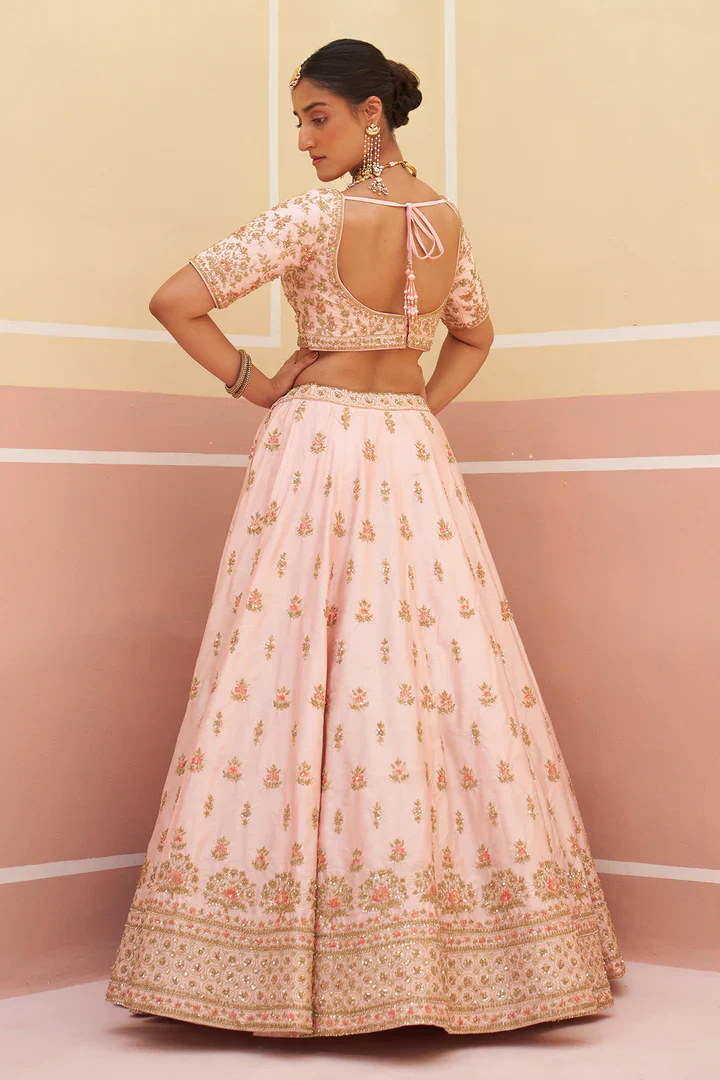 Pink Raw Silk Lehnga Set - Image 6