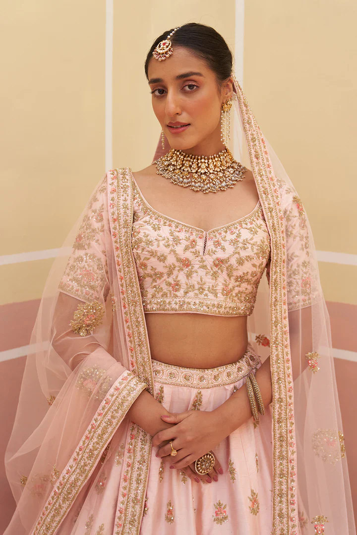 Pink Raw Silk Lehnga Set - Image 8