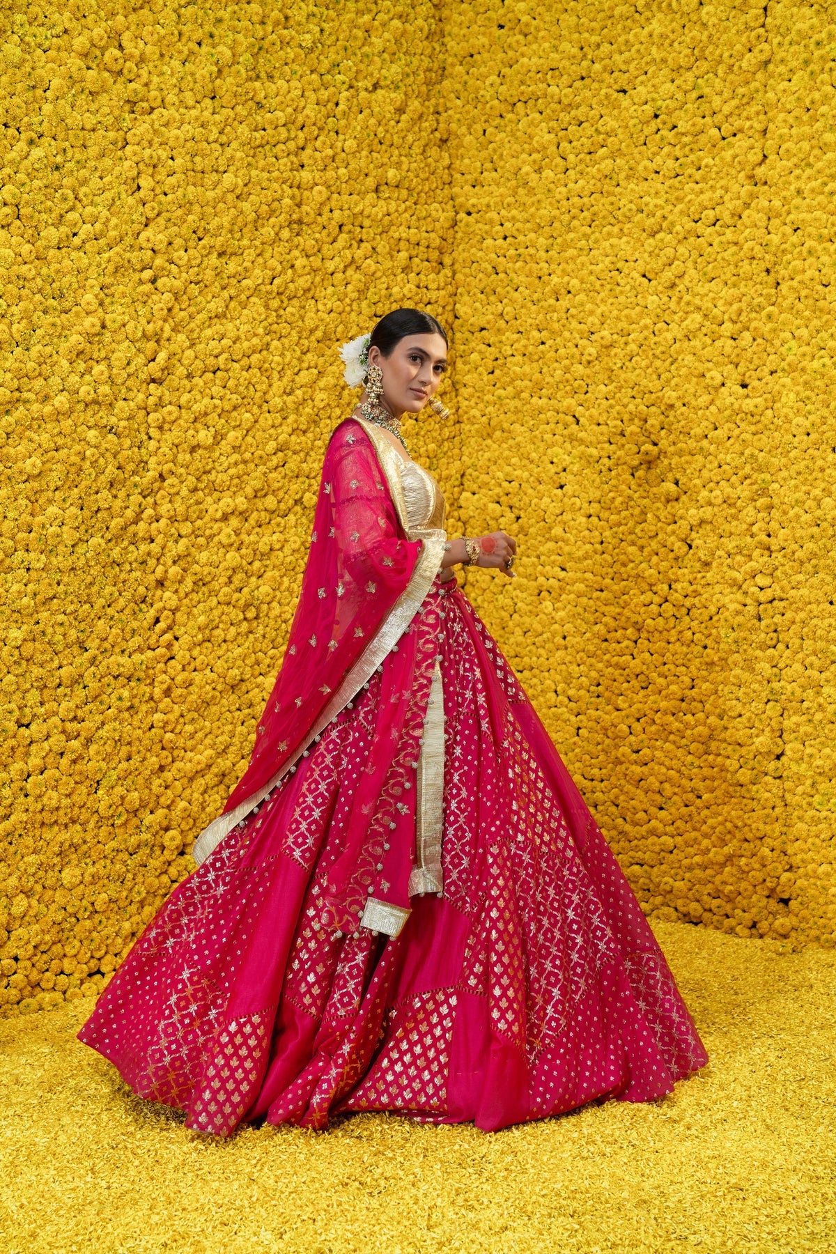Pink Sona Banarasi Chanderi Lehenga Set - Image 3