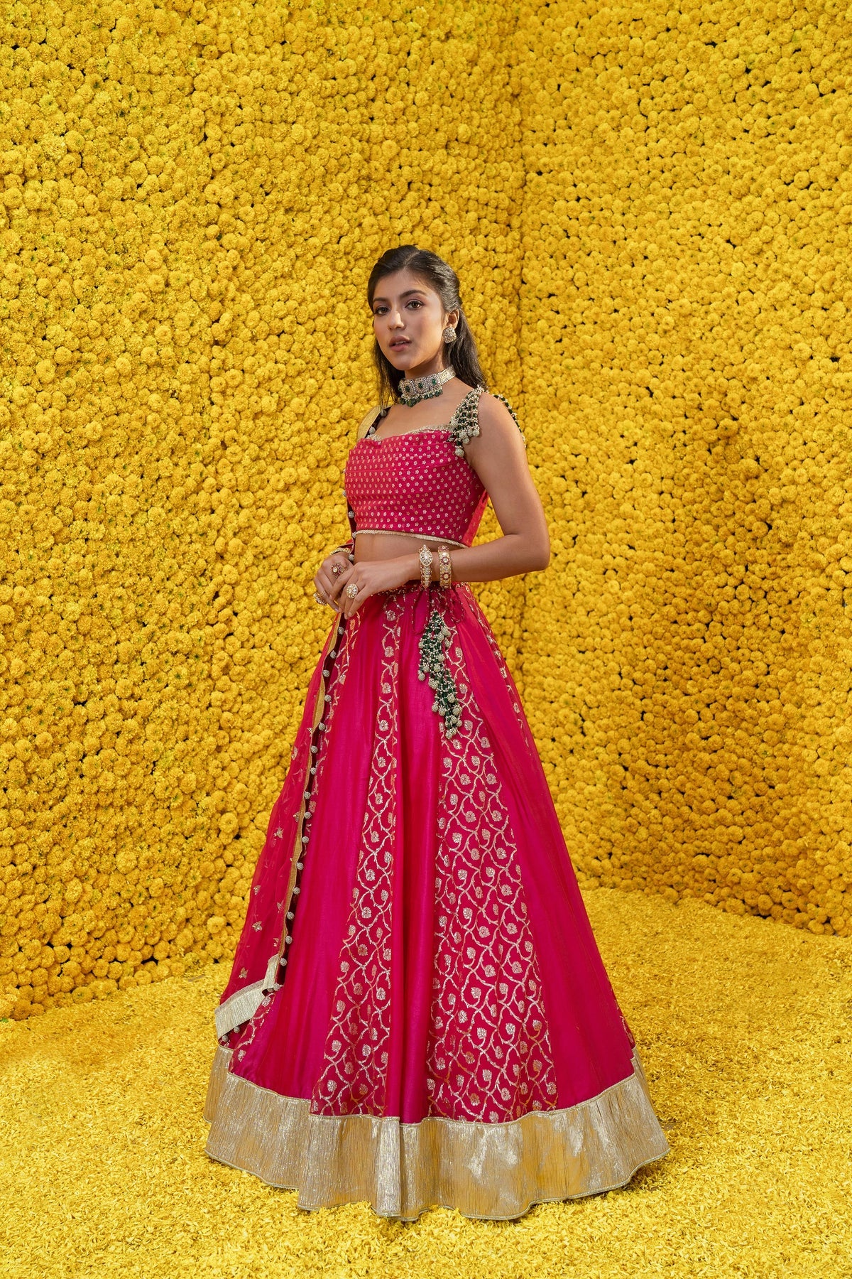 Pink Tara Banarasi Chanderi Lehenga Set - Image 4