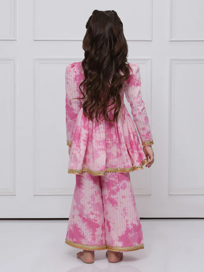 Pink Tye and Dye Cotton Suit for Girls - Image 5