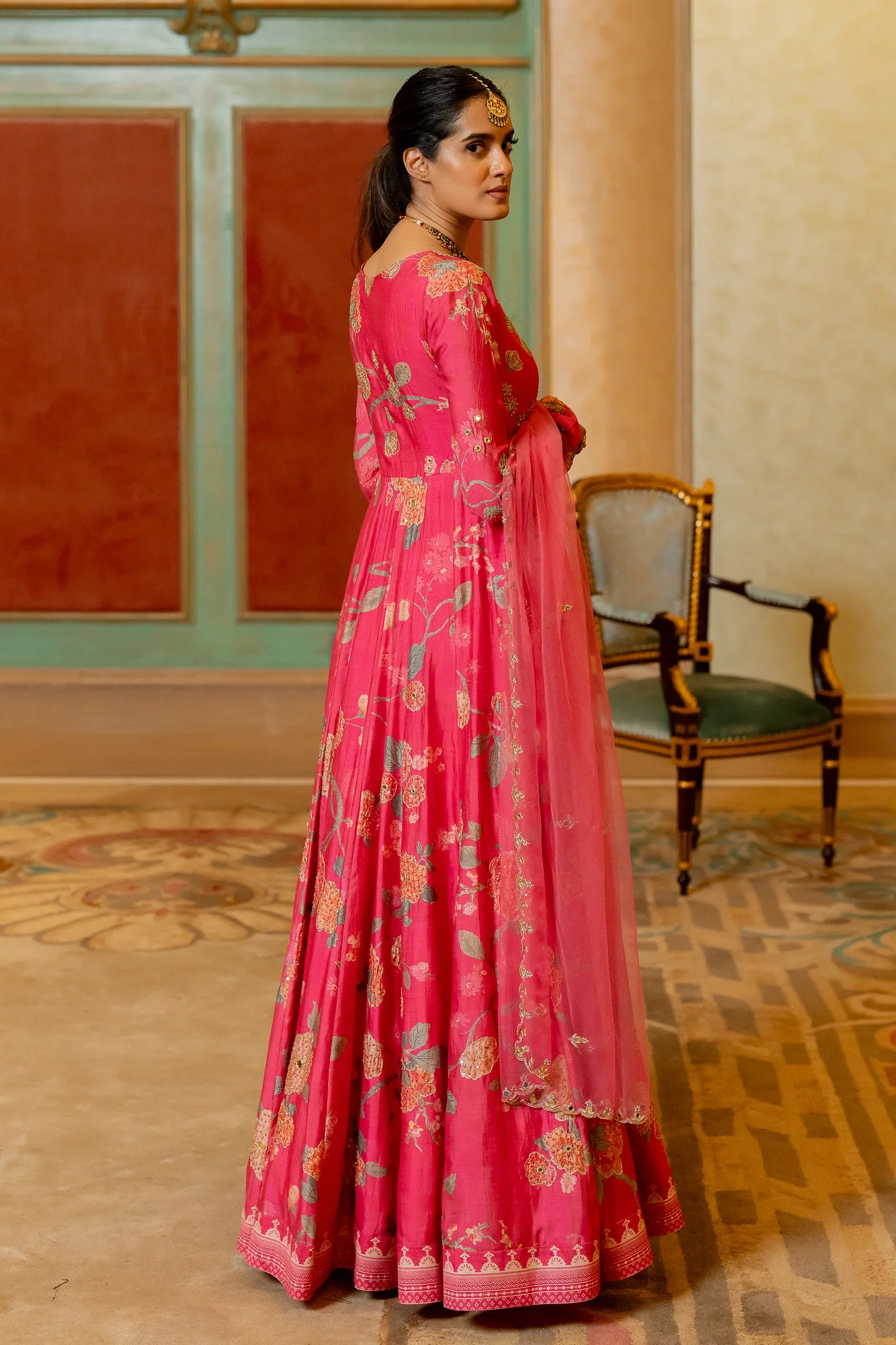 Pink V-neck Anarkali Set - Image 2