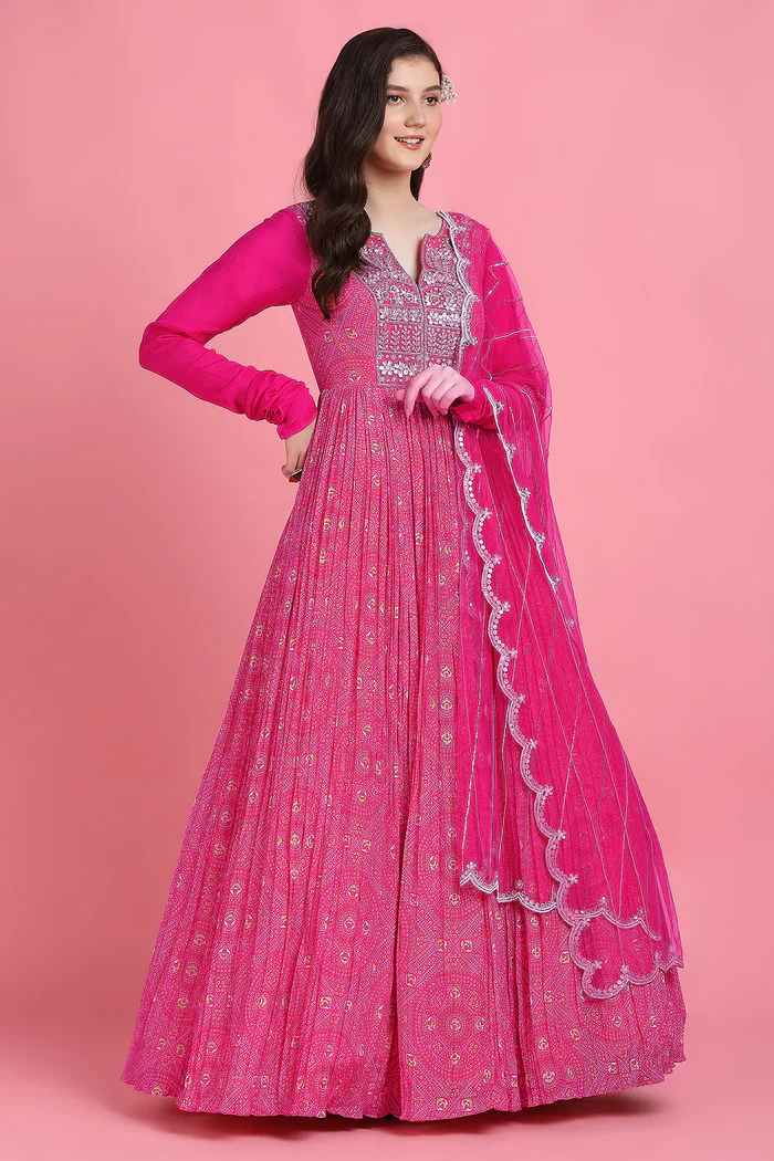 Pink Yoke Bhandini Anarkali - Image 4