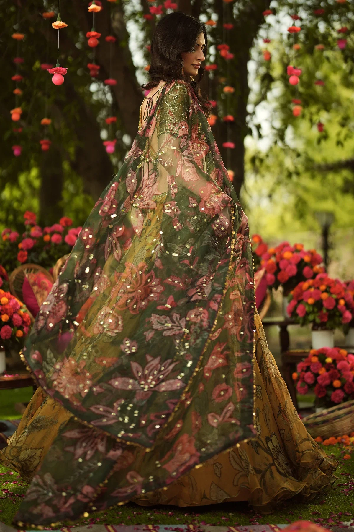 PIYA - Hand Embroidered Blouse And Dupatta With Lehenga - Image 10