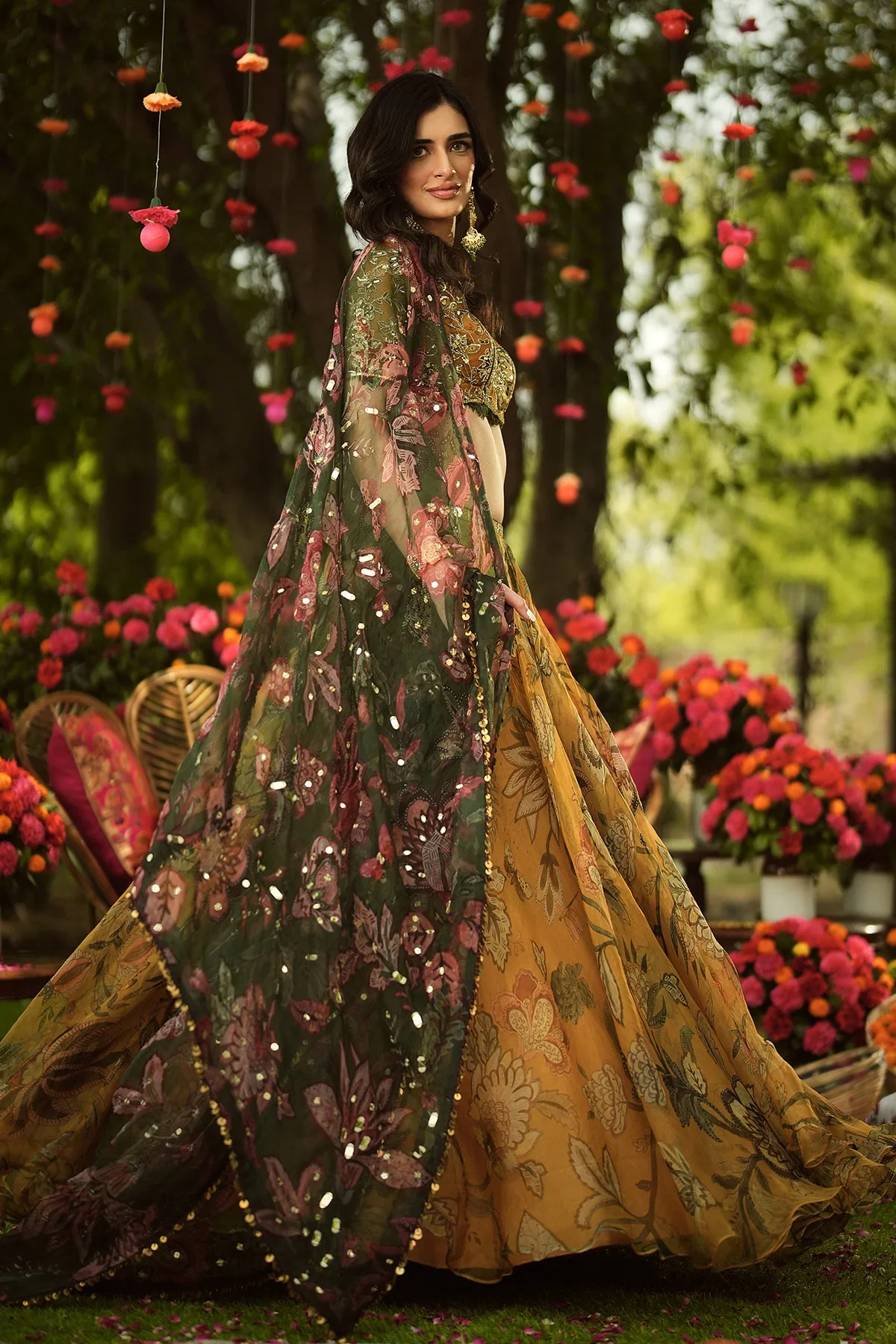 PIYA - Hand Embroidered Blouse And Dupatta With Lehenga - Image 3