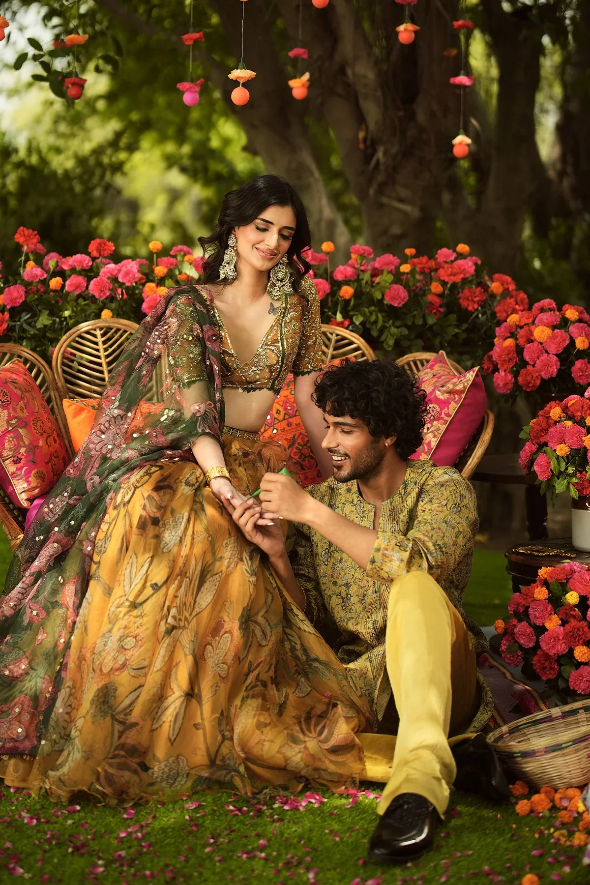 PIYA - Hand Embroidered Blouse And Dupatta With Lehenga - Image 4