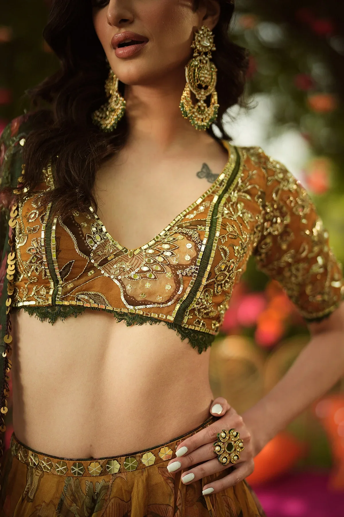 PIYA - Hand Embroidered Blouse And Dupatta With Lehenga - Image 5