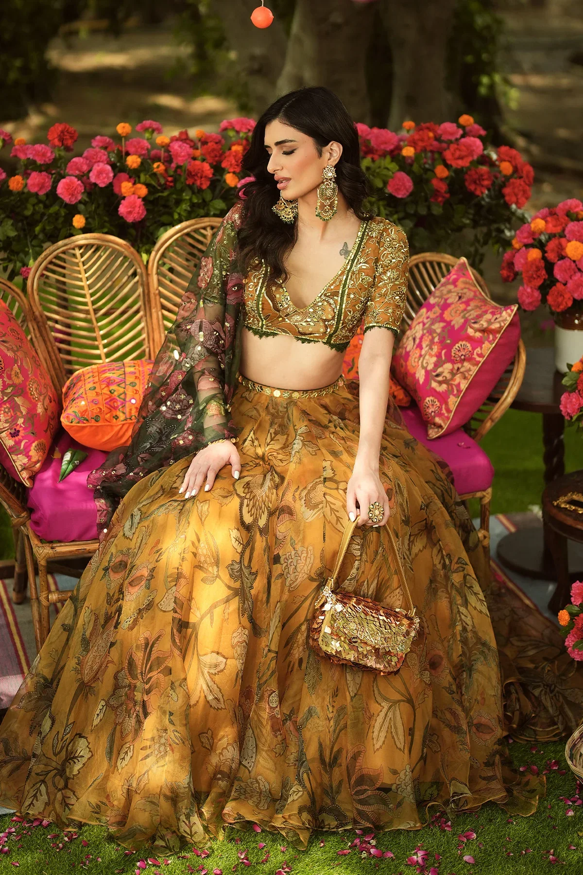 PIYA - Hand Embroidered Blouse And Dupatta With Lehenga - Image 6