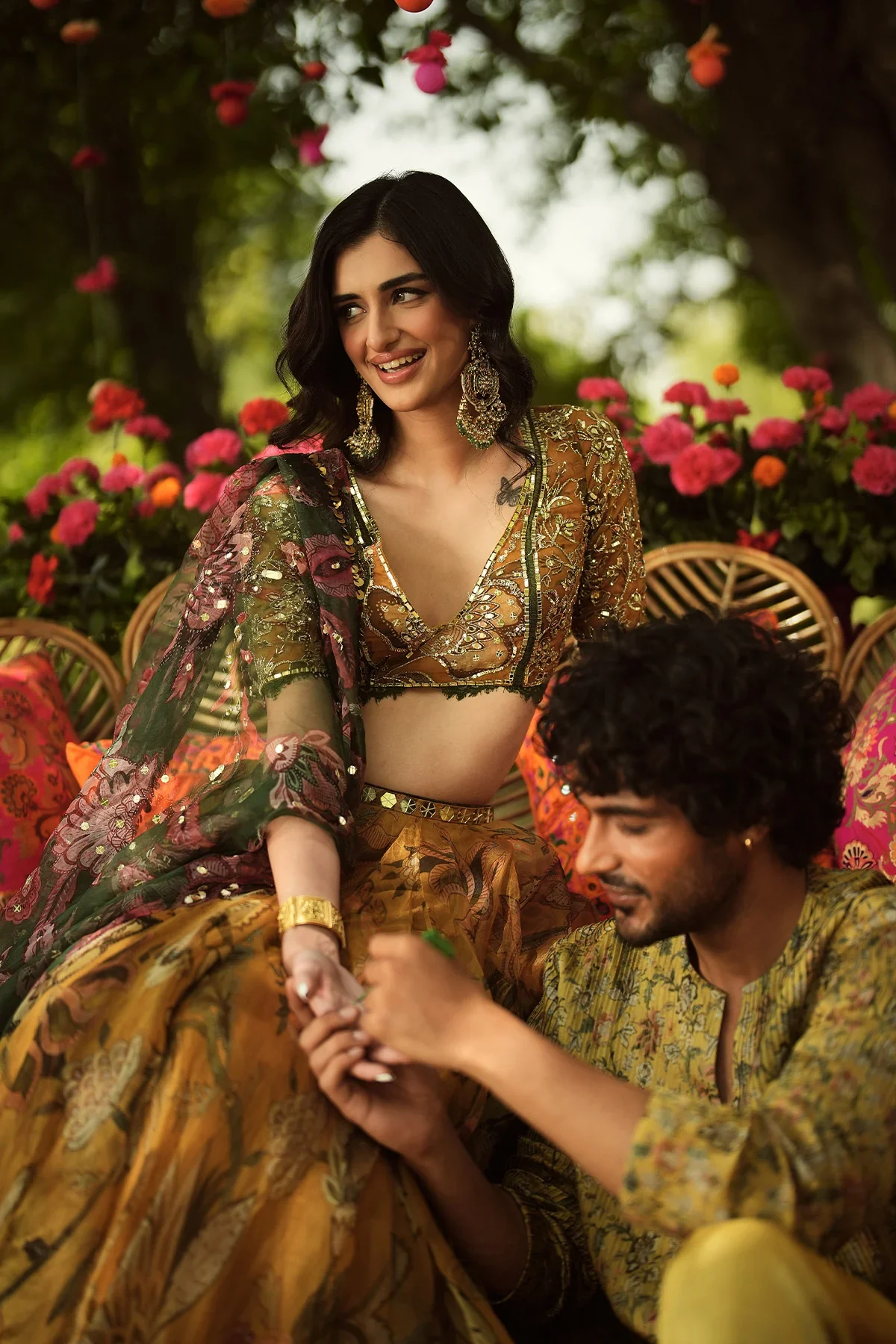 PIYA - Hand Embroidered Blouse And Dupatta With Lehenga - Image 7