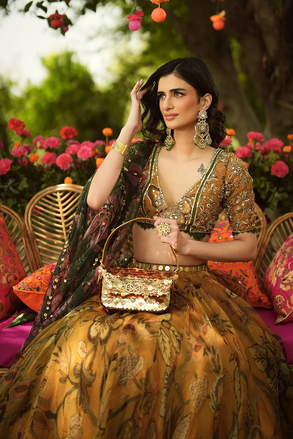 PIYA - Hand Embroidered Blouse And Dupatta With Lehenga - Image 8