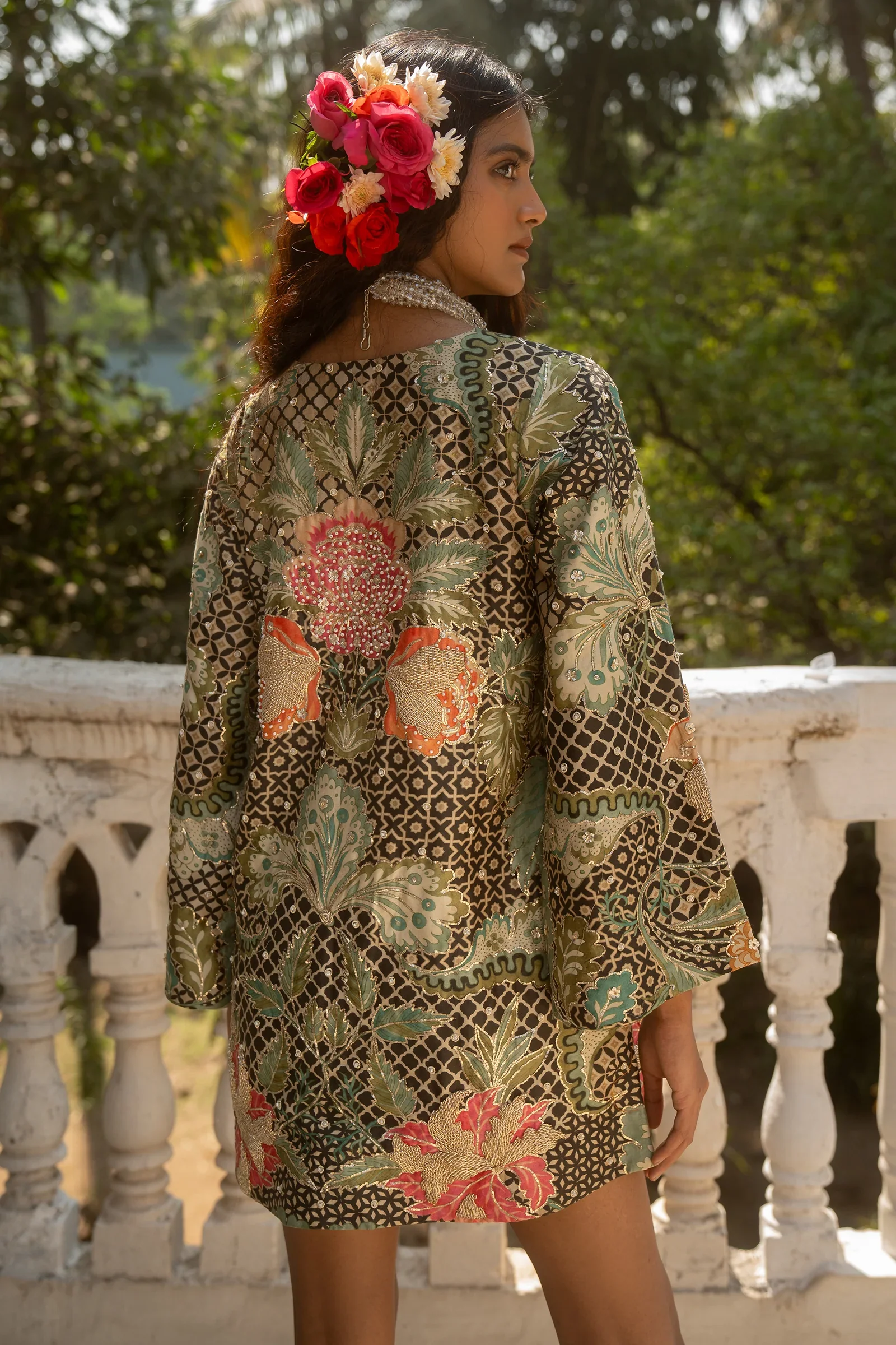 Placement Print Embroidered Short Dress - Image 3
