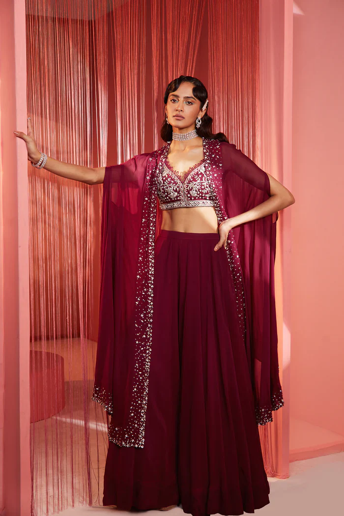 Plum cape blouse and palazzo set - Image 2