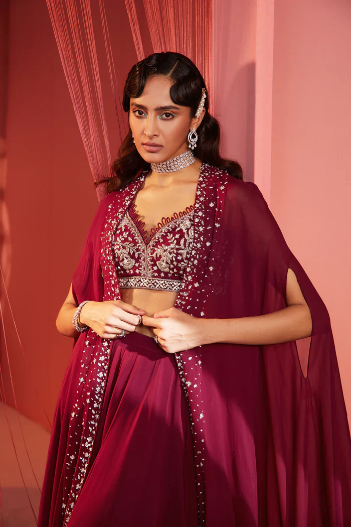 Plum cape blouse and palazzo set - Image 3