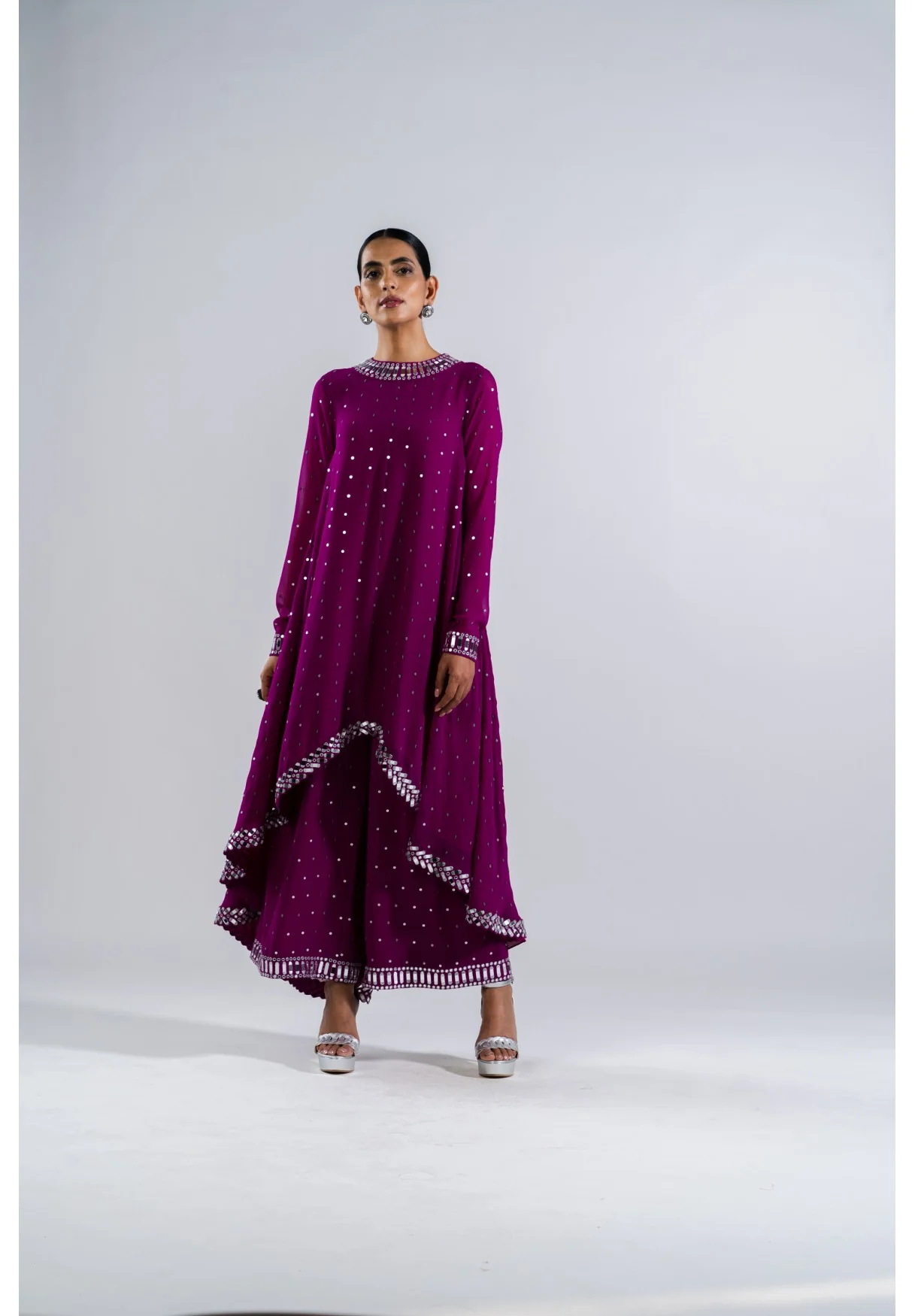 Pop Wine Asymmetrical Kurta Set