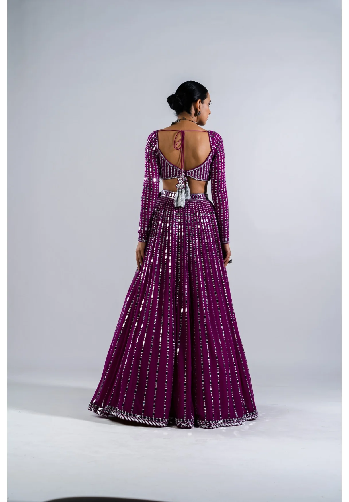 Pop Wine Linear Drop Lehenga Set - Image 2