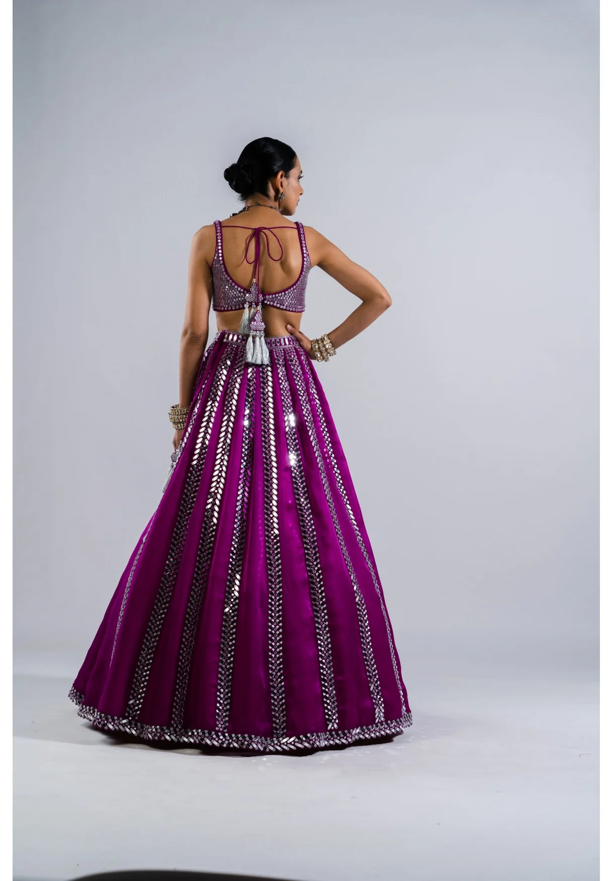 Pop Wine Mirror Seam Lehenga Set - Image 2
