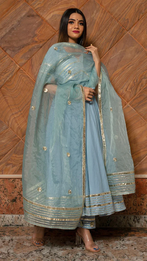 Powder blue cotton anarkali set - Image 4