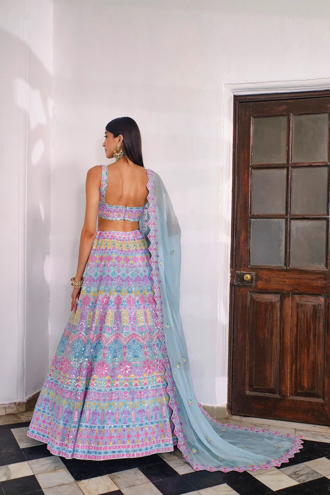 Powder Blue Floral Lehenga - Image 2