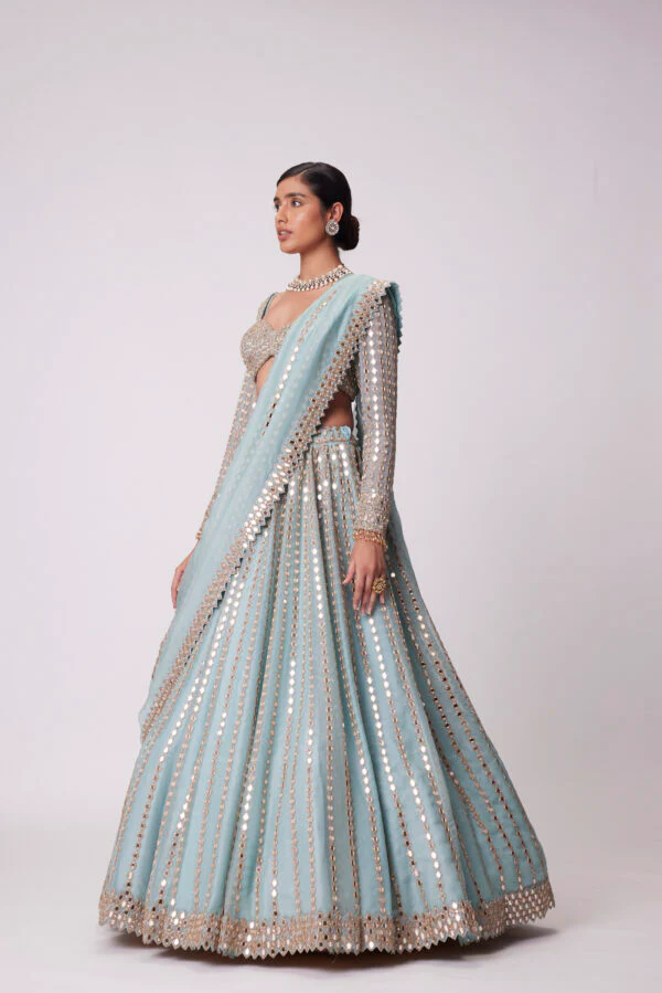 Powder Blue Linear Embroidered Lehenga Set - Image 4