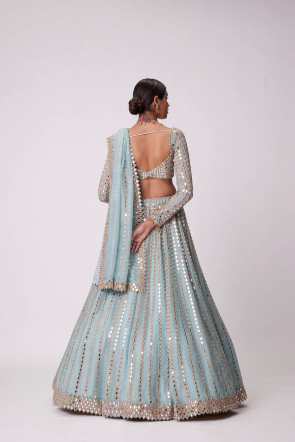 Powder Blue Linear Embroidered Lehenga Set - Image 5