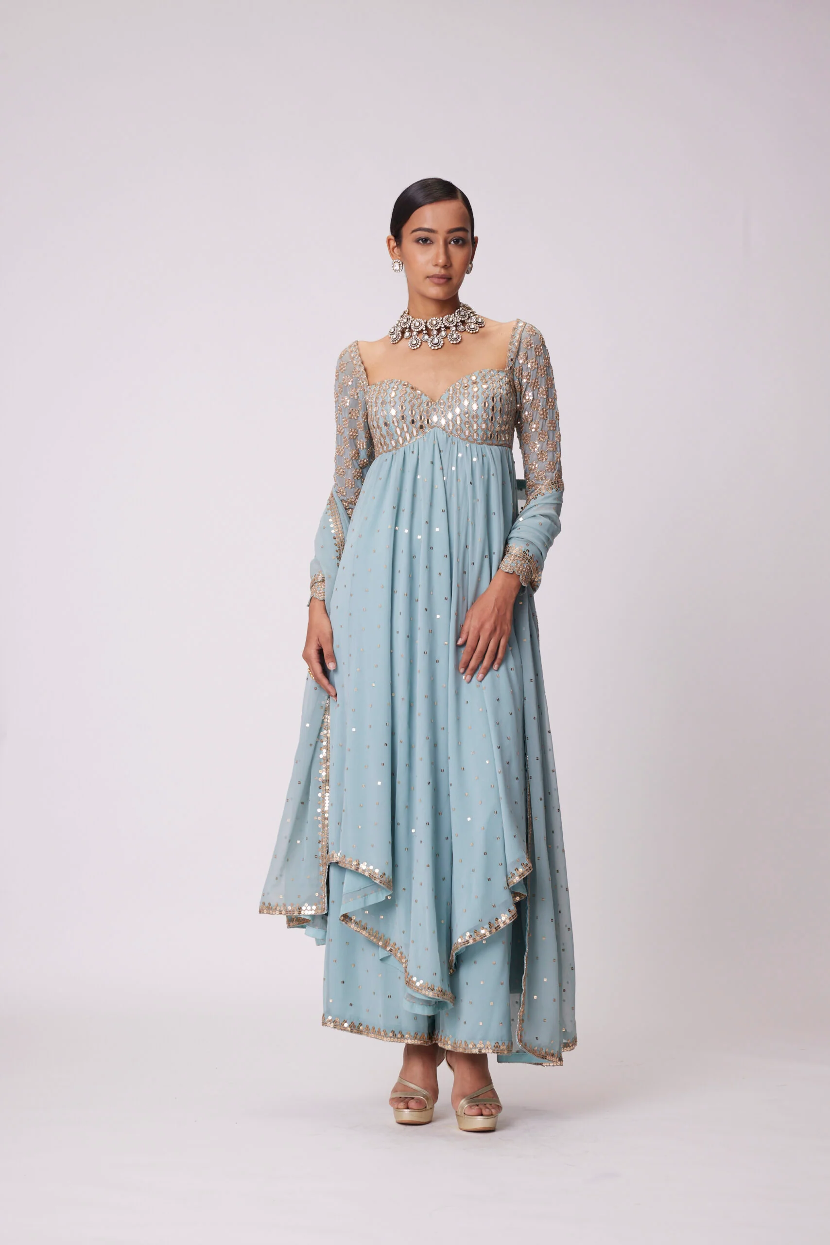 Powder Blue Mirror Embroidered Kurta Set