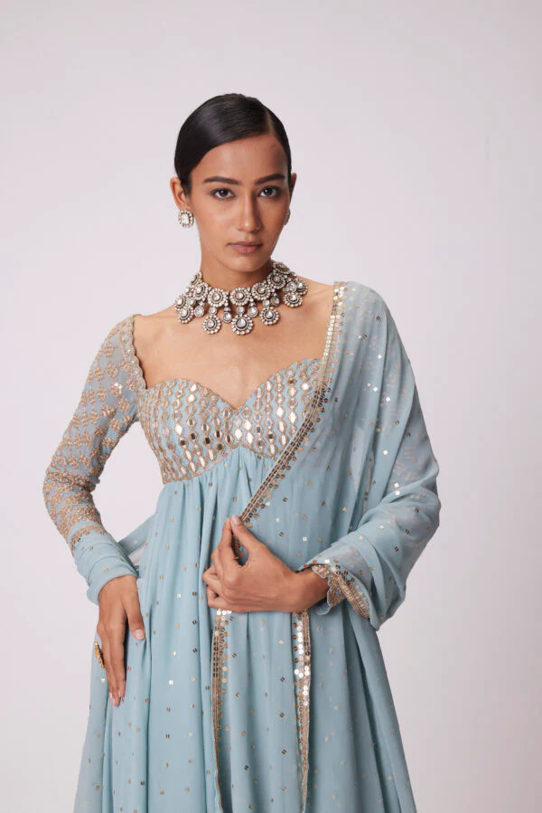 Powder Blue Mirror Embroidered Kurta Set - Image 2
