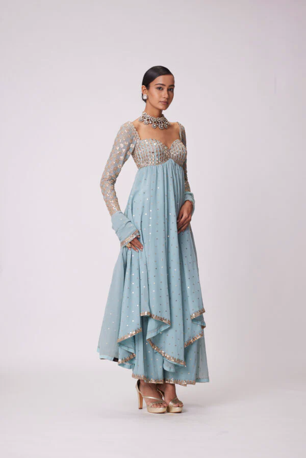 Powder Blue Mirror Embroidered Kurta Set - Image 3