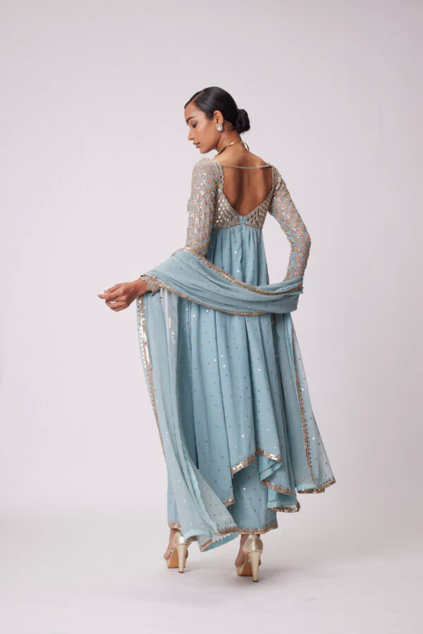Powder Blue Mirror Embroidered Kurta Set - Image 4