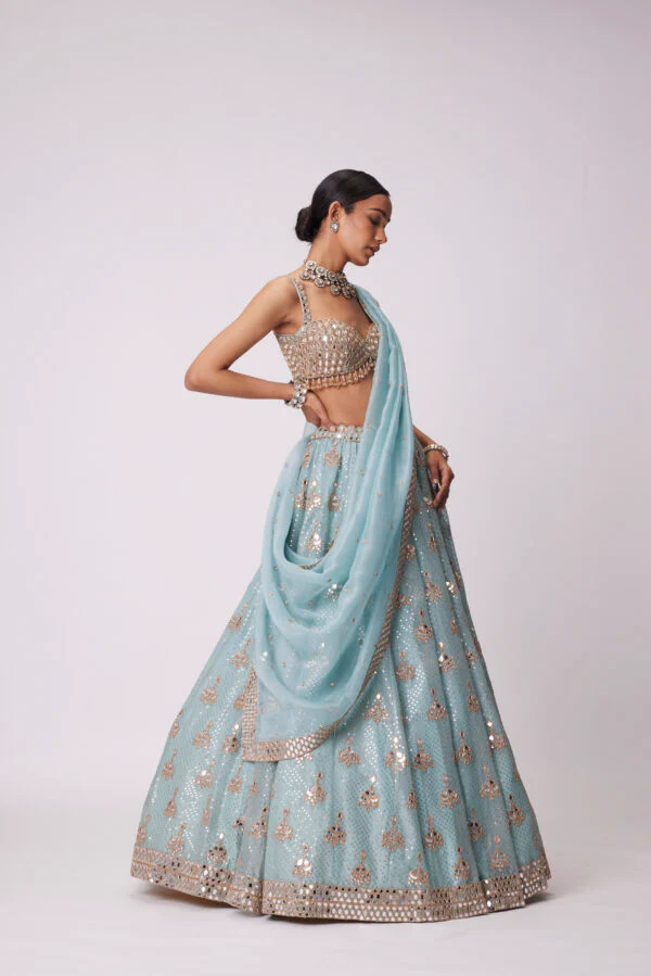 Powder Blue Organza Sequin Embroidered Lehenga Set - Image 3