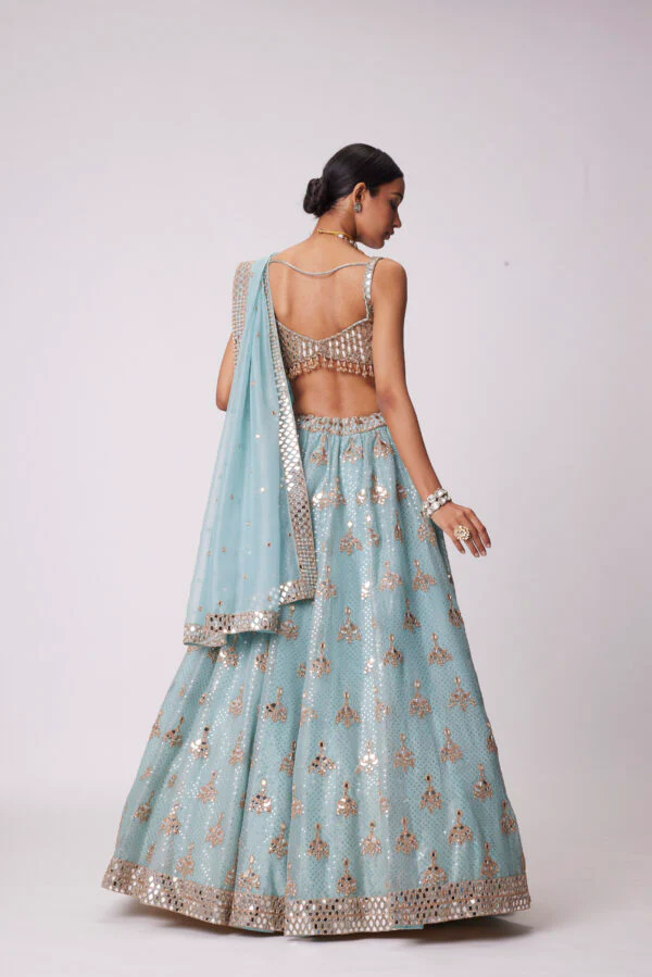 Powder Blue Organza Sequin Embroidered Lehenga Set - Image 5