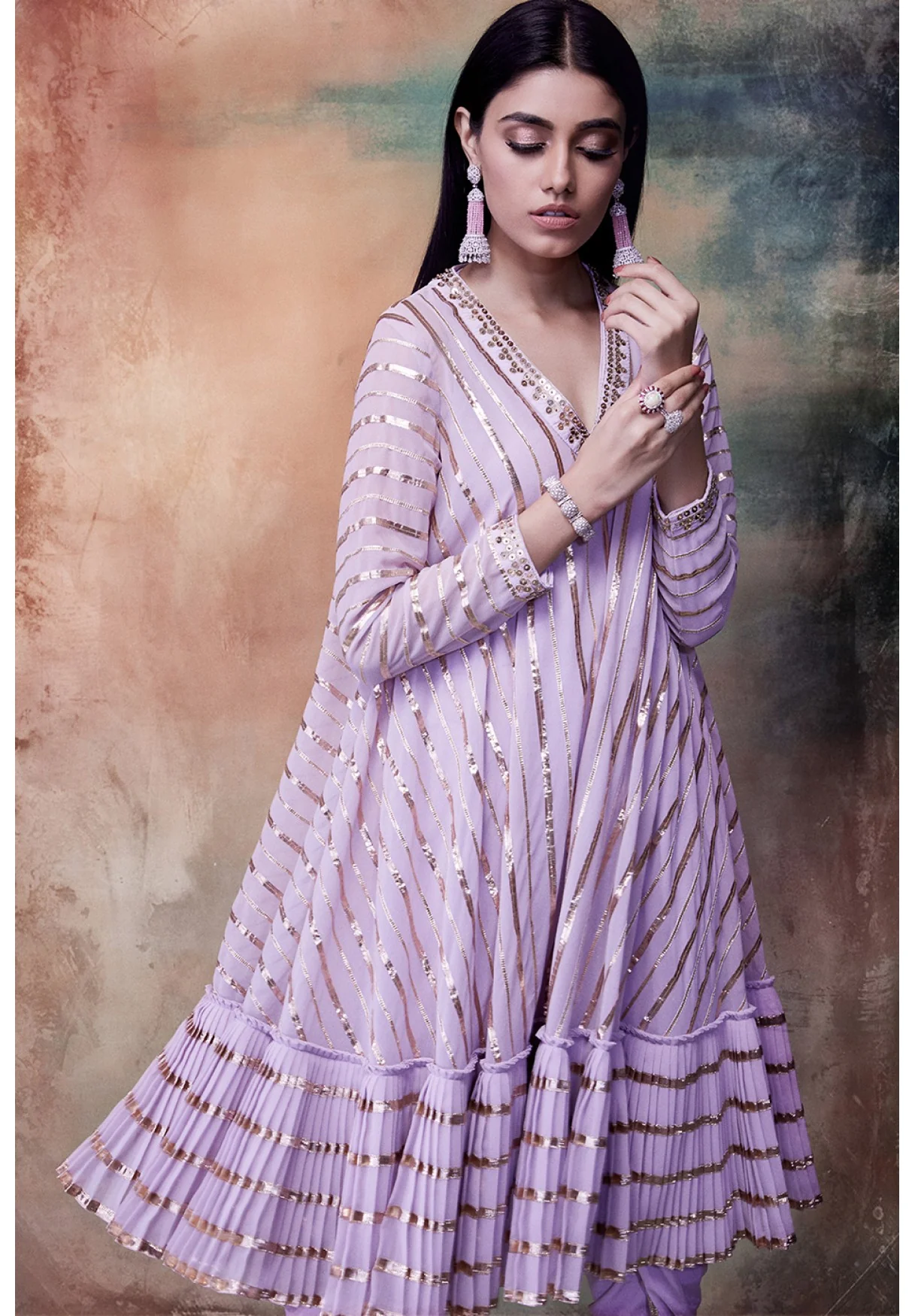 Powder Lilac A-Line Kurta Dhoti Set - Image 2