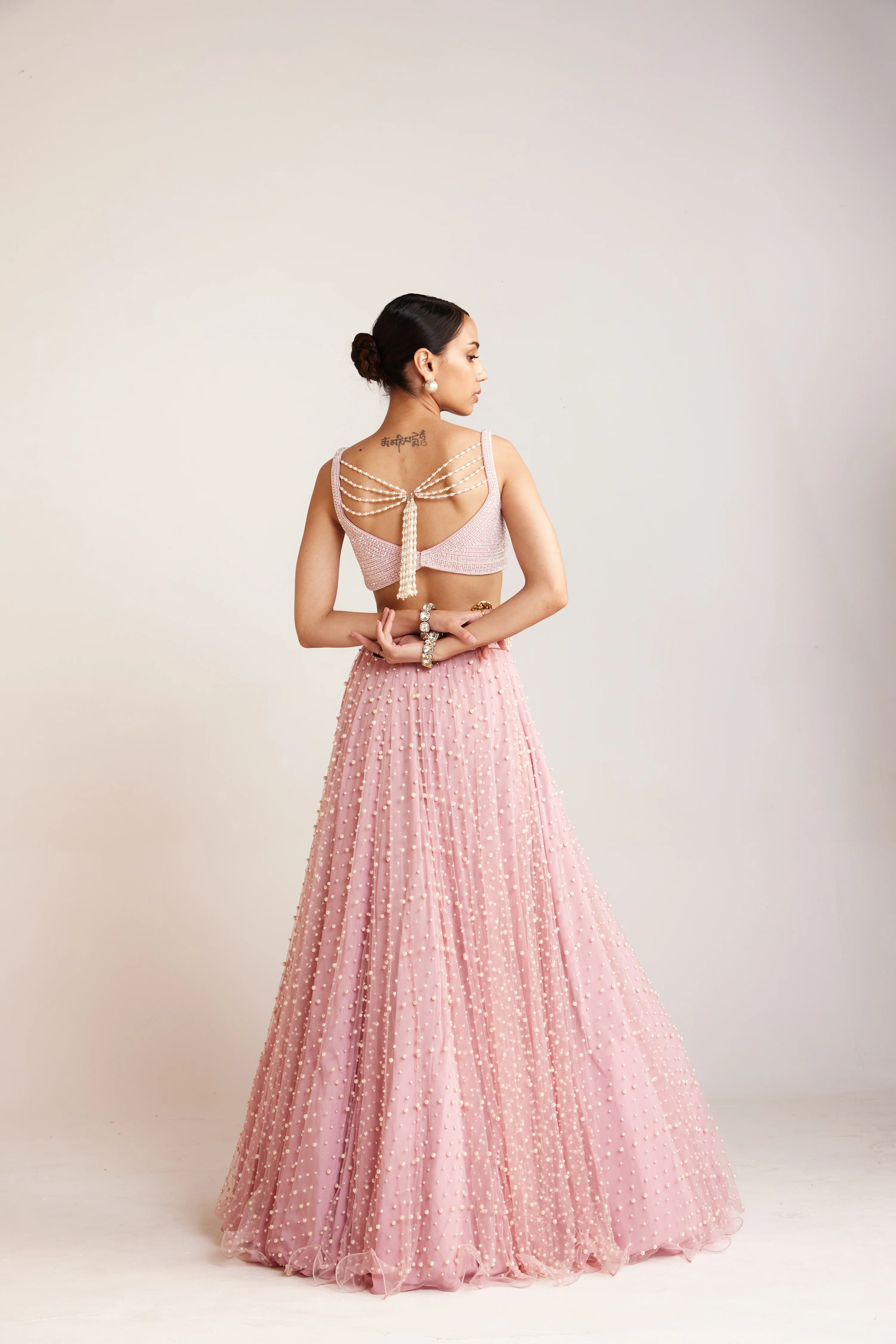 Powder Pink Dense Pearl Lehenga Set - Image 3