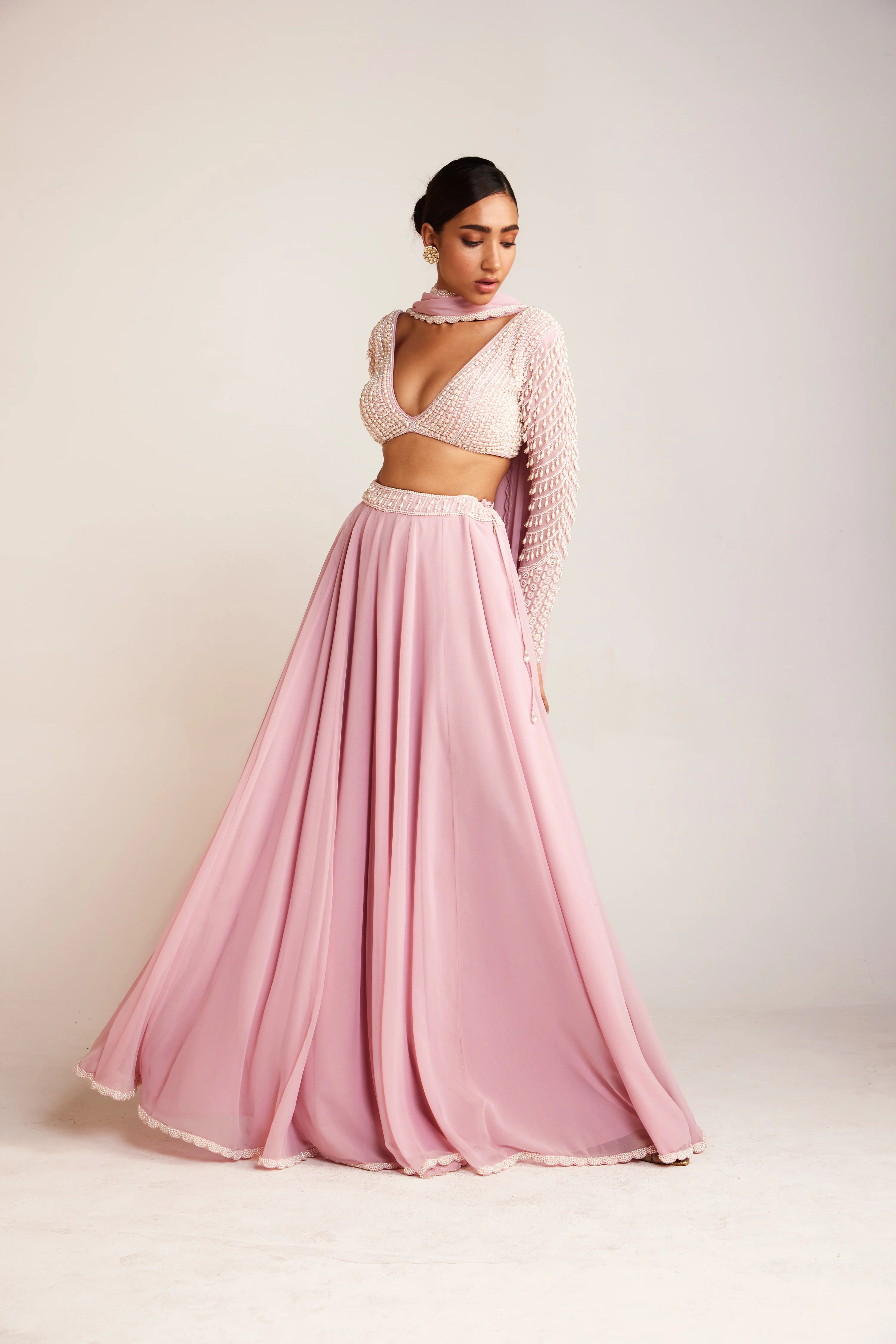 Powder Pink Lehenga Pant Set - Image 3