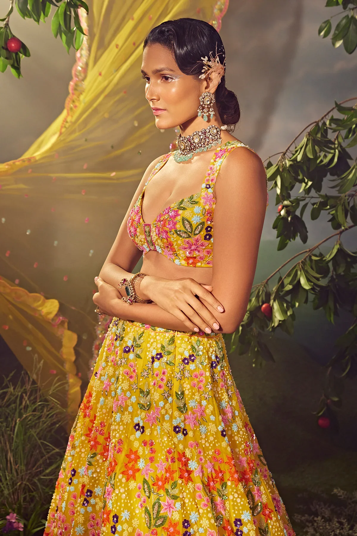Primrose Yellow Silk Lehenga - Image 3
