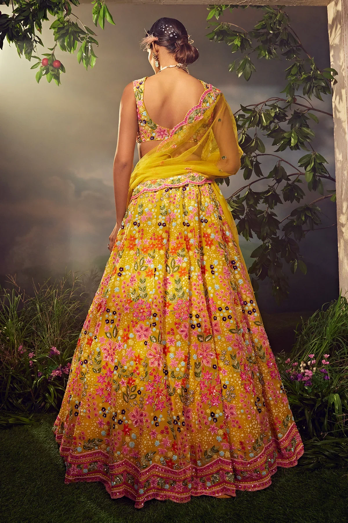 Primrose Yellow Silk Lehenga - Image 4