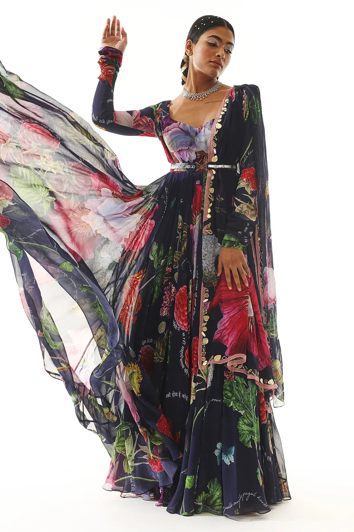 Printed Anarkali With Embroidered Dupatta And Belt