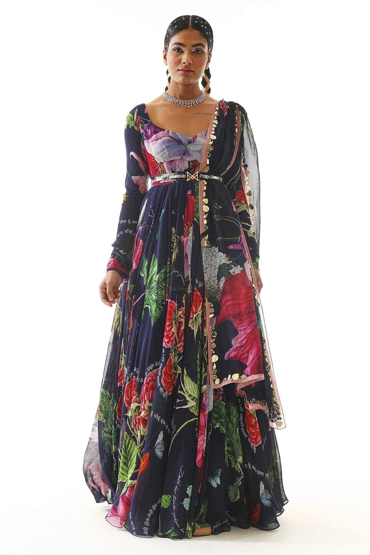 Printed Anarkali With Embroidered Dupatta And Belt - Image 2