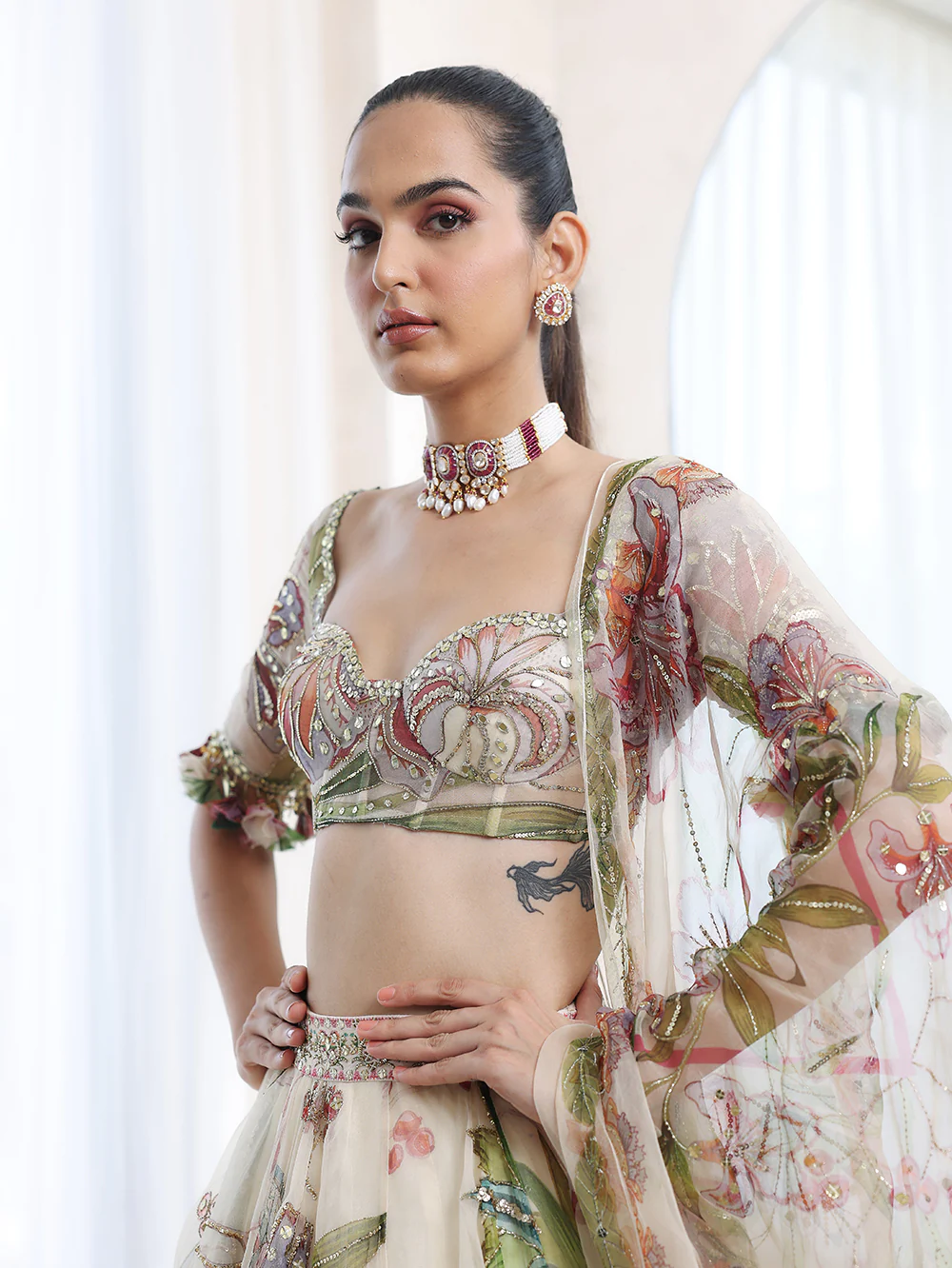 DIA - Printed Embroidered Blouse With Lehenga And Dupatta - Image 3