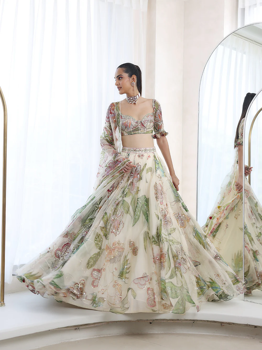 DIA - Printed Embroidered Blouse With Lehenga And Dupatta - Image 6