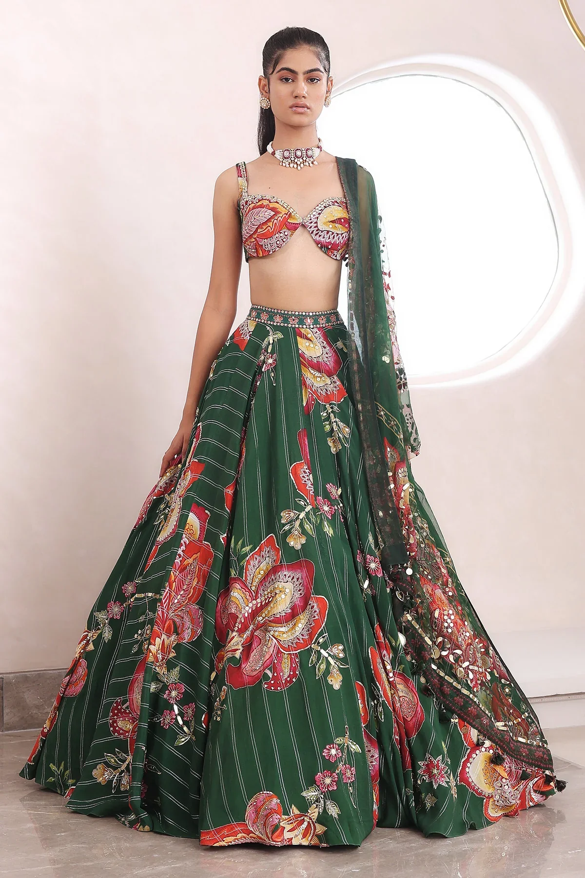 YUNA - Printed Embroidered Lehenga With Matching Blouse And Dupatta