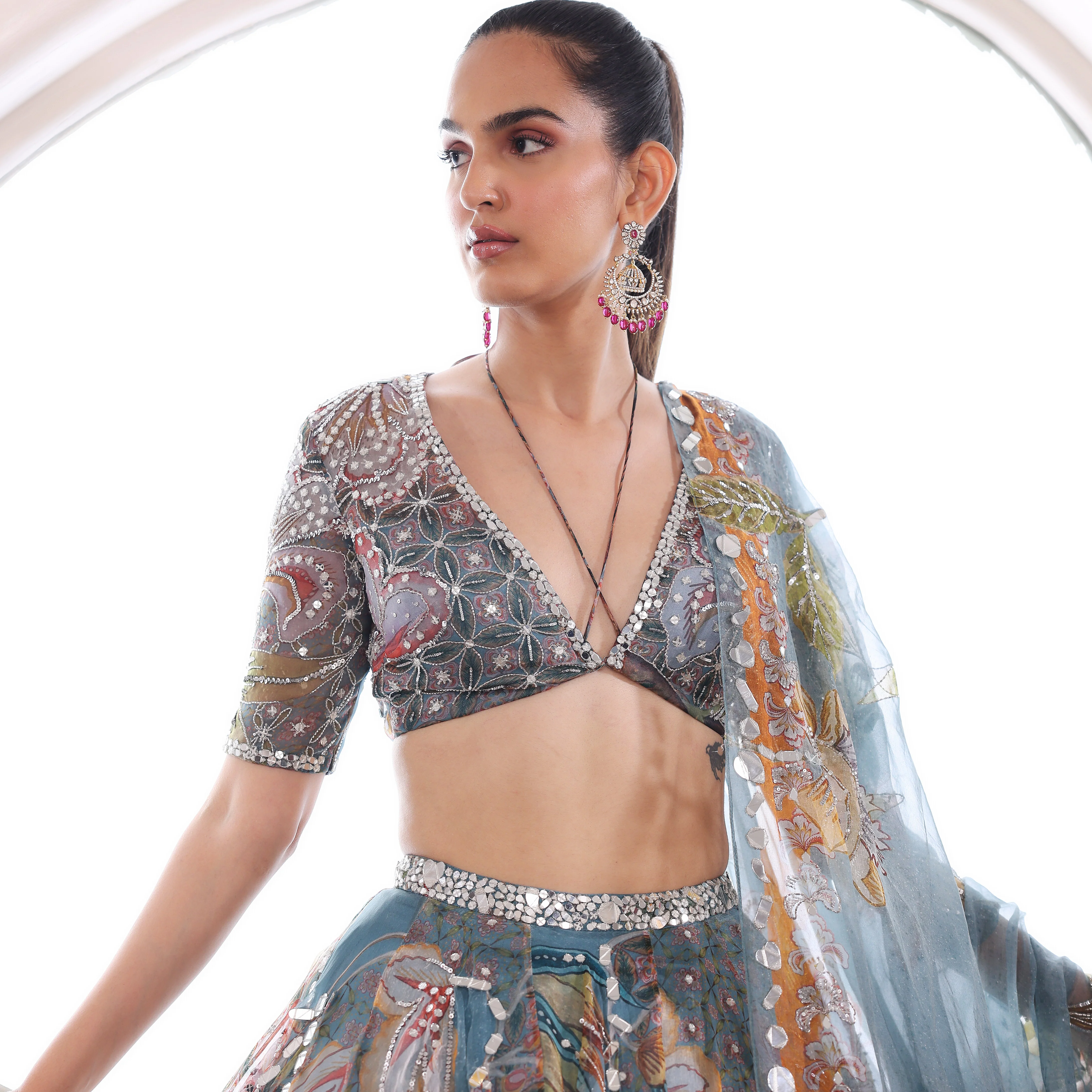 ASHI - Printed Embroidered Lehenga With Matching Blouse And Dupatta - Image 2