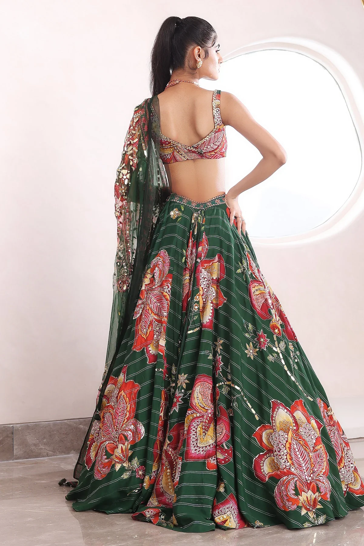 YUNA - Printed Embroidered Lehenga With Matching Blouse And Dupatta - Image 3
