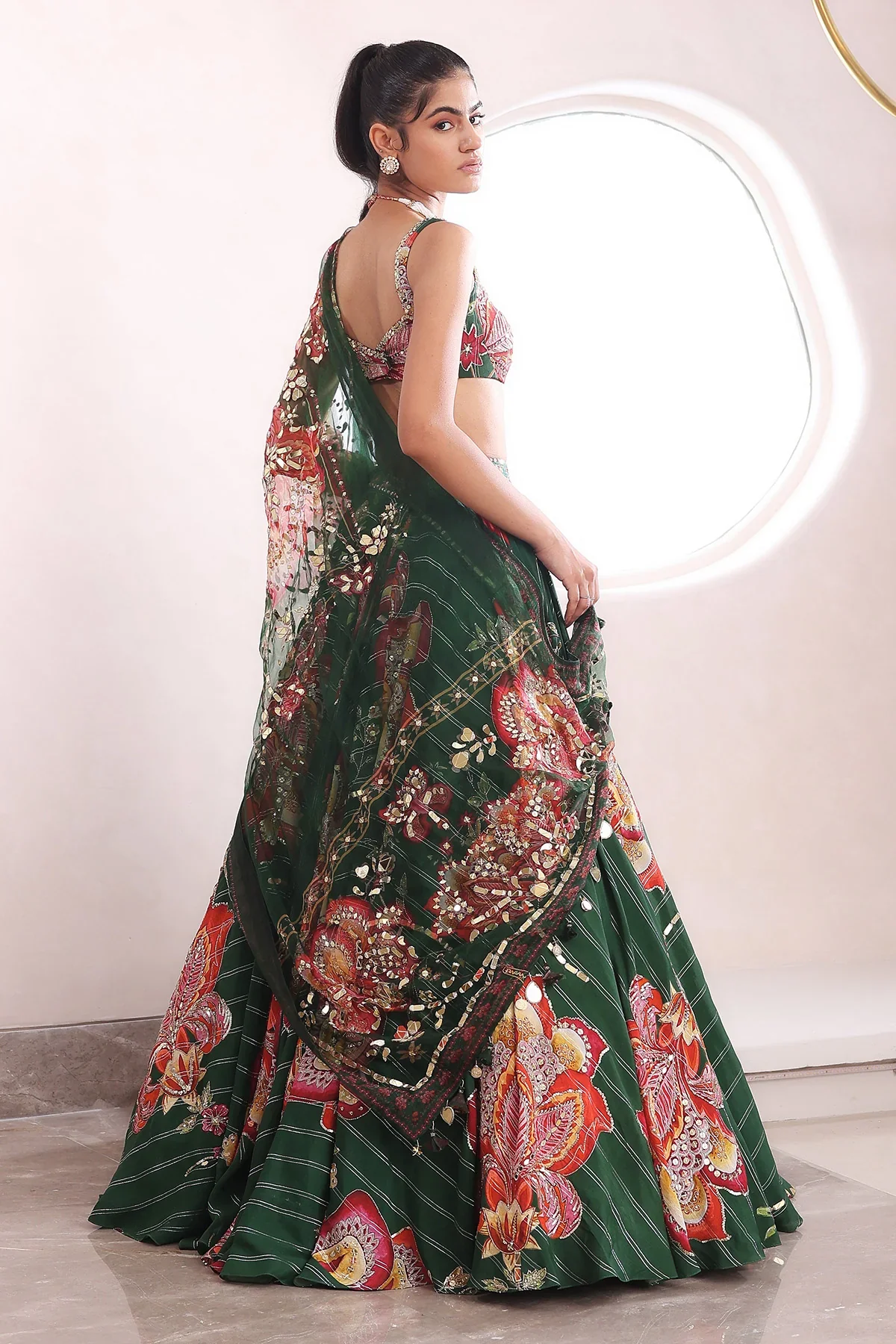 YUNA - Printed Embroidered Lehenga With Matching Blouse And Dupatta - Image 4