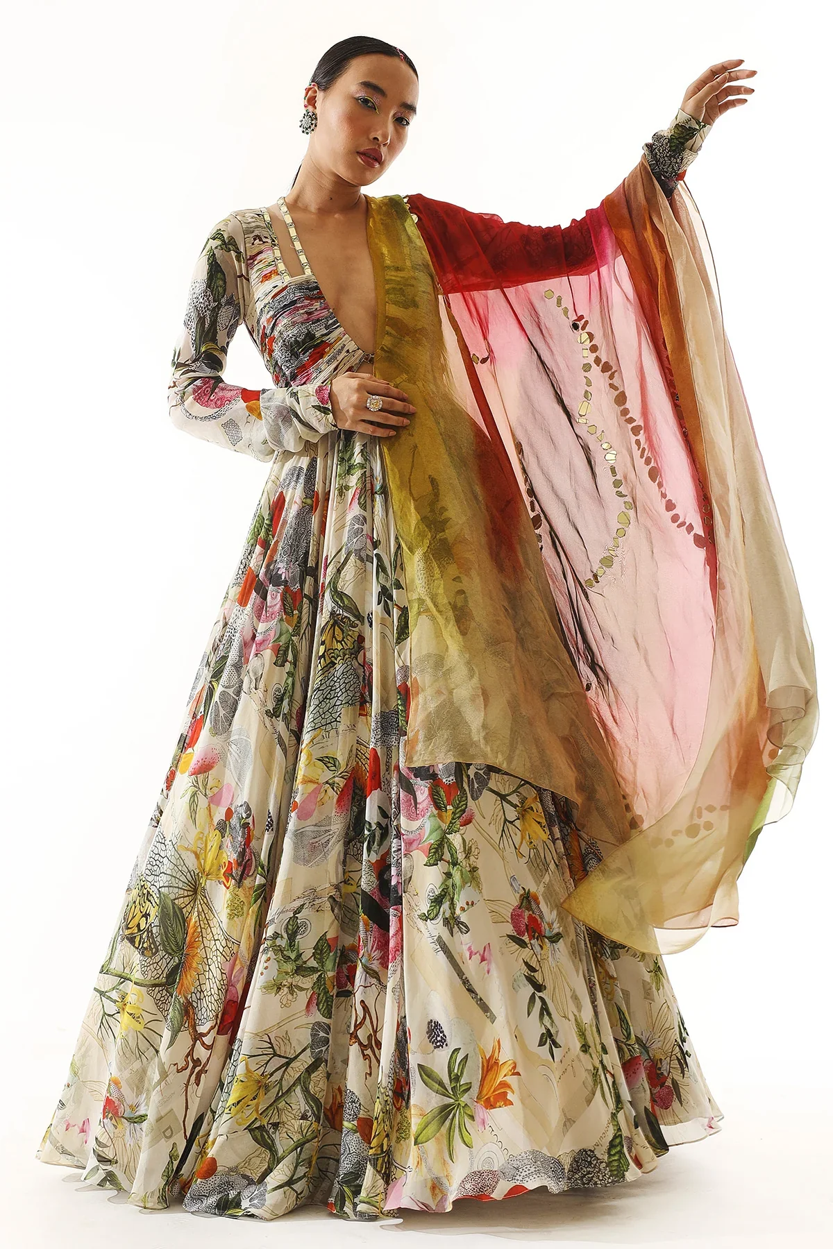 Printed Georgette Anarkali With Embroidered Dupatta