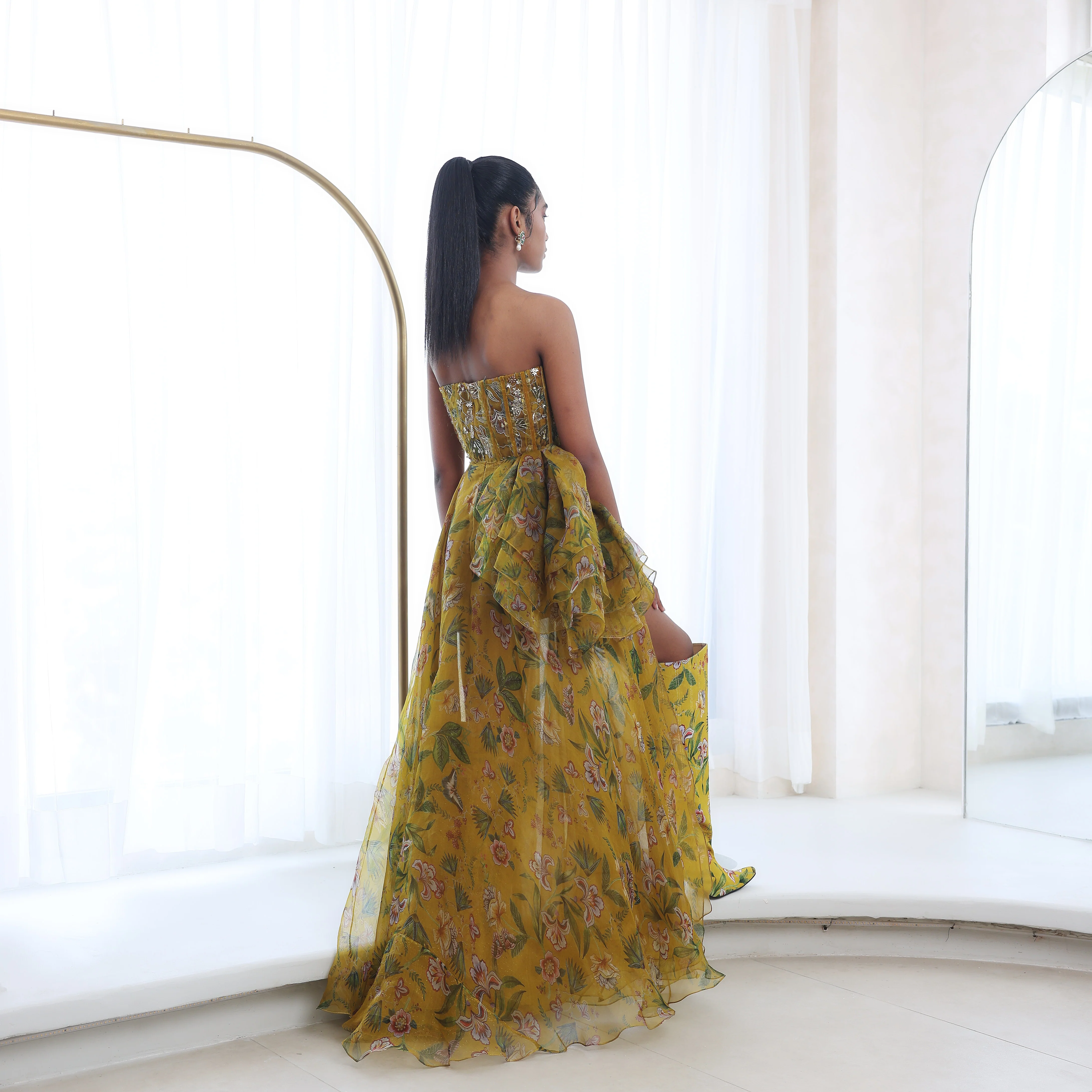 ISHANI - Printed Gown With Embroidered Bodice - Image 7
