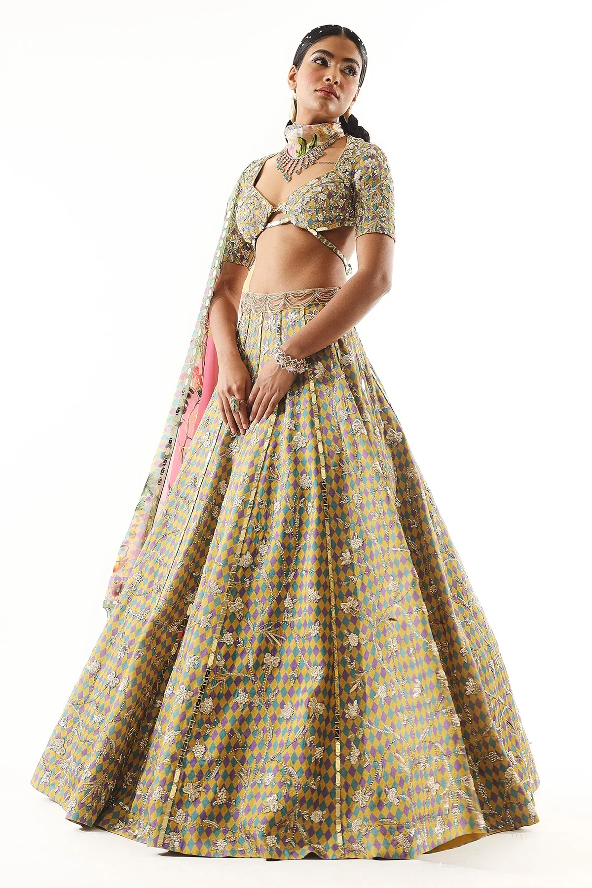 Printed Heavy Embroidered Lehenga And Blouse With Dupatta - Image 2